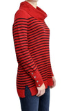 Lauren Women's Stripe Cowl Neck Sweater [XL] [Red Black]