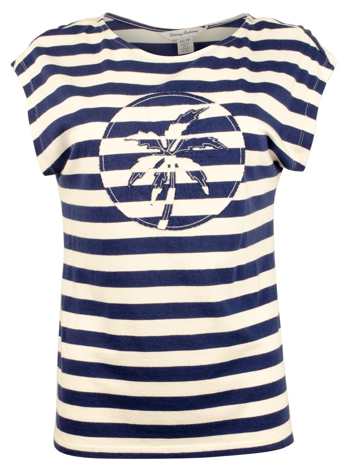 Tommy Bahama - Camiseta de rayas Seaport con estampado de palmeras para mujer, color azul marino isla, talla extra pequeña