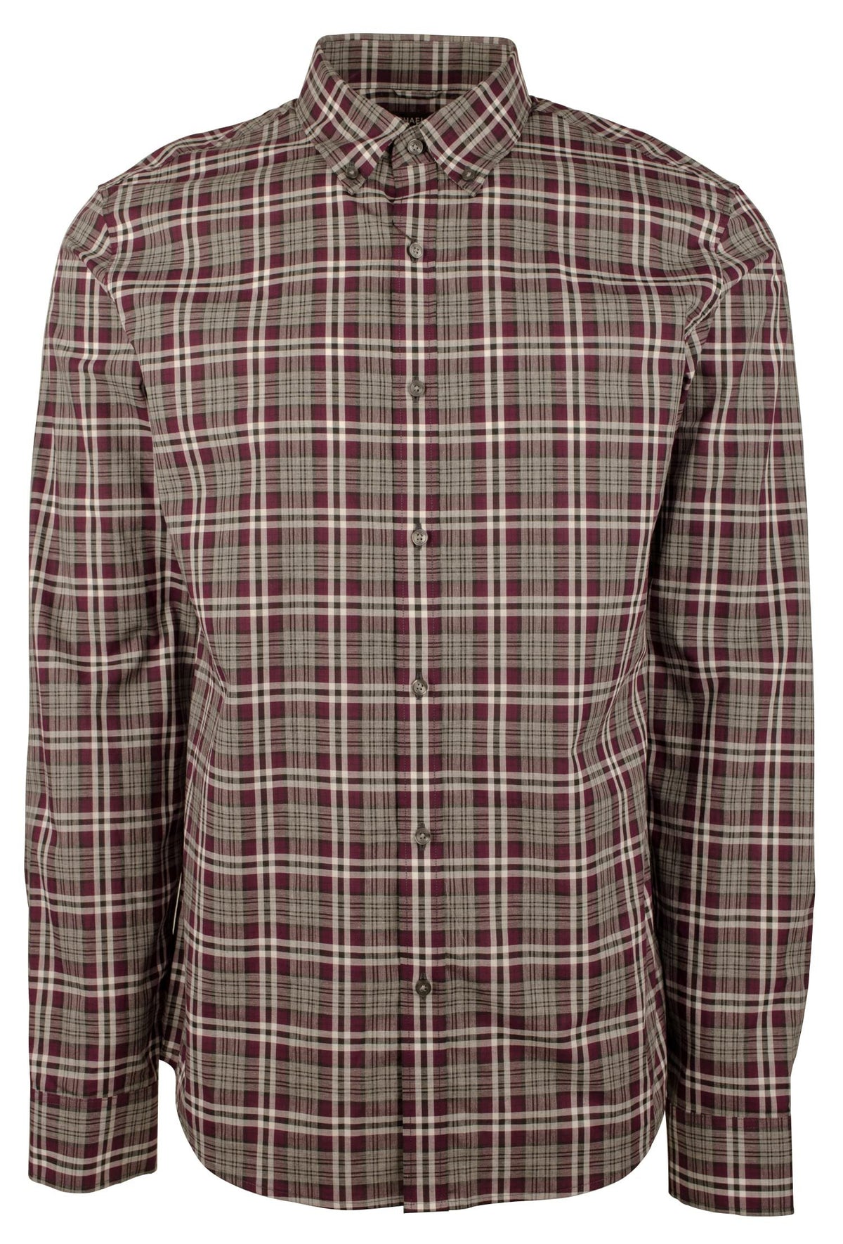 Men's Slim Fit Plaid Print Long Sleeves Shirt-C-X-Large Cordovan