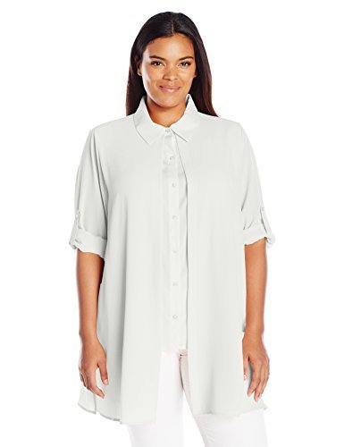 Calvin Klein Women's Plus Size Roll Sleeve Blouse Shirt
