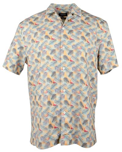 Bugatchi Men's Flamingo Printed Stretch Cotton Short Sleeve Shirt Small, Jaffa