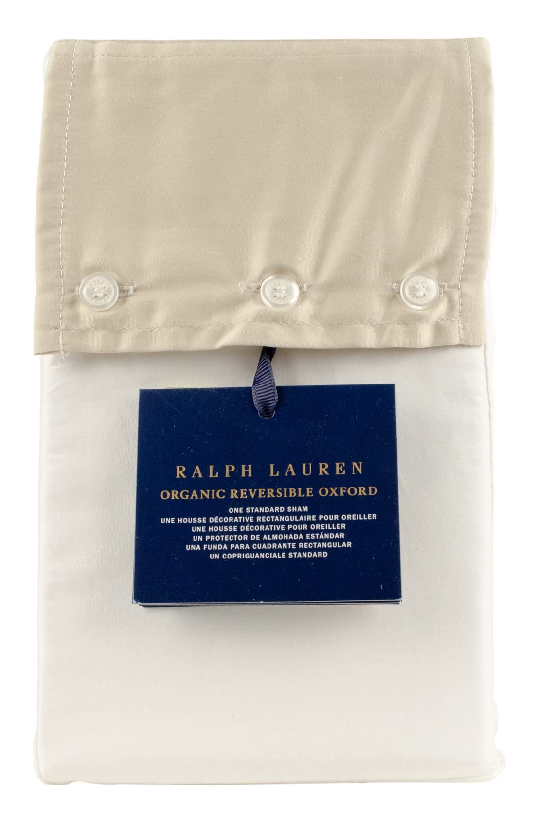 RL Organic Sateen Border One Standard Sham 20X28 Inches Coastal Sand