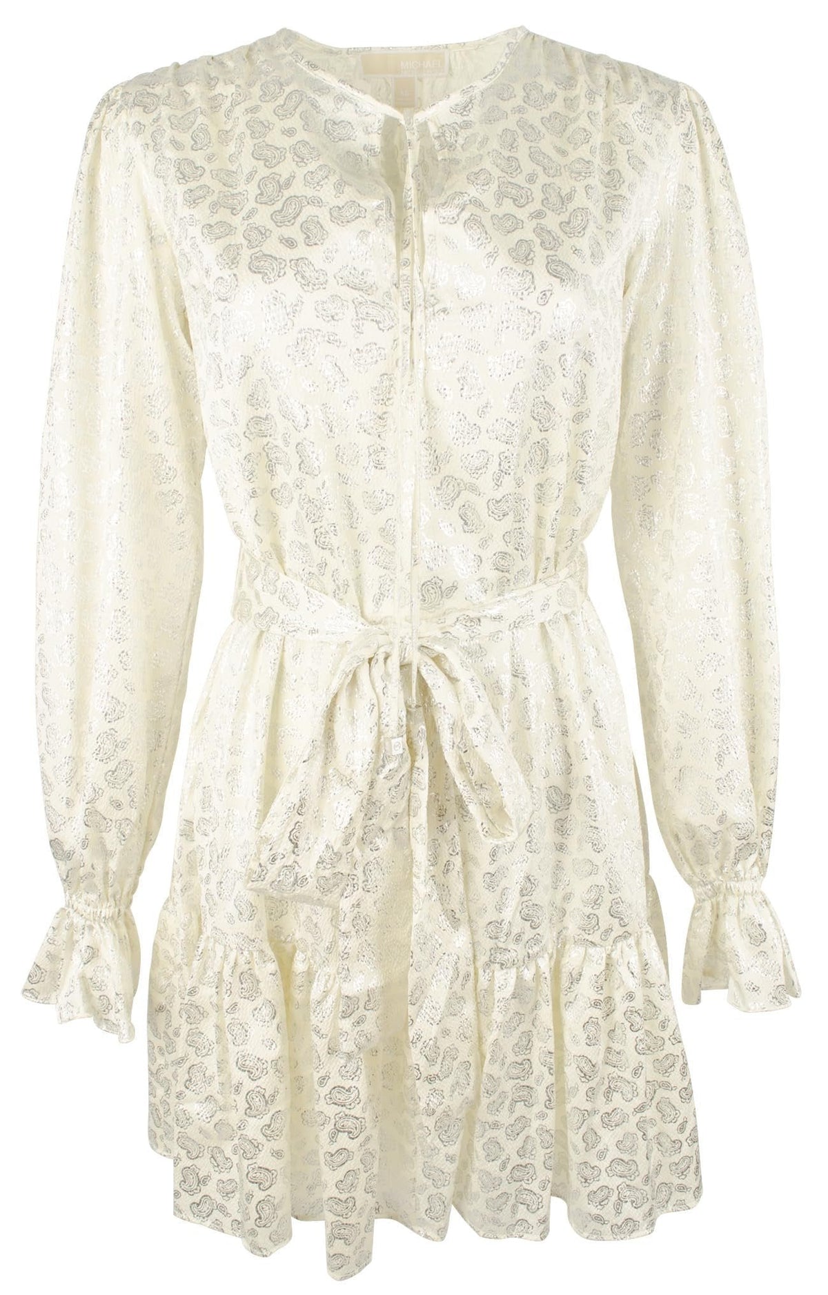 Michael Kors Women's Foil Paisley Print V Neck Tie Tiered Dress
