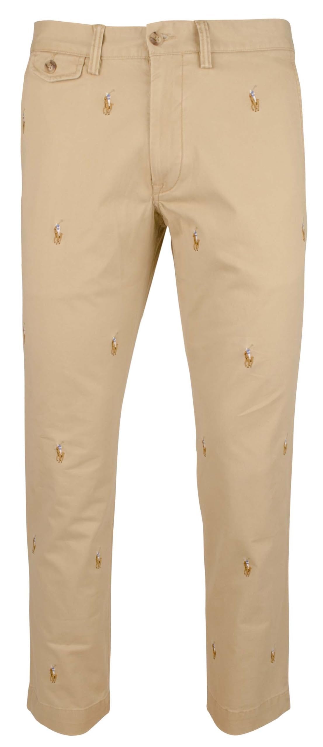 Men's Stretch Slim Allover Polo Pony Embroidered Chino Pants 30Wx30L