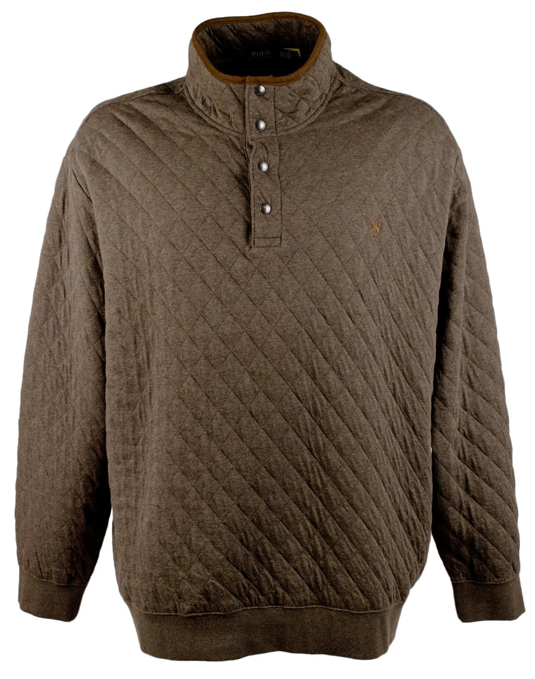 POLO RALPH LAUREN Men's Big & Tall Long Sleeve Quilt Double Knit Jersey Pullover BrwnH 4XLT Brown Heather