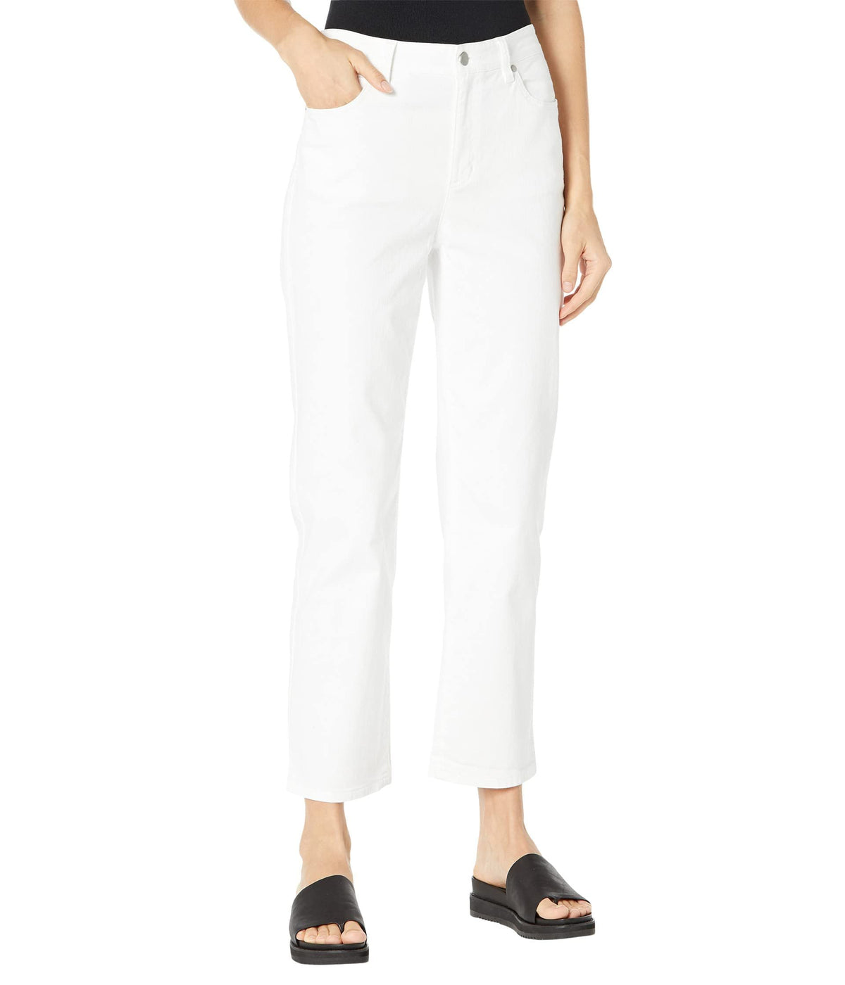 Eileen Fisher High-Waisted Straight Ankle Jeans in Garment Dyed Organic Cotton Stretch Denim