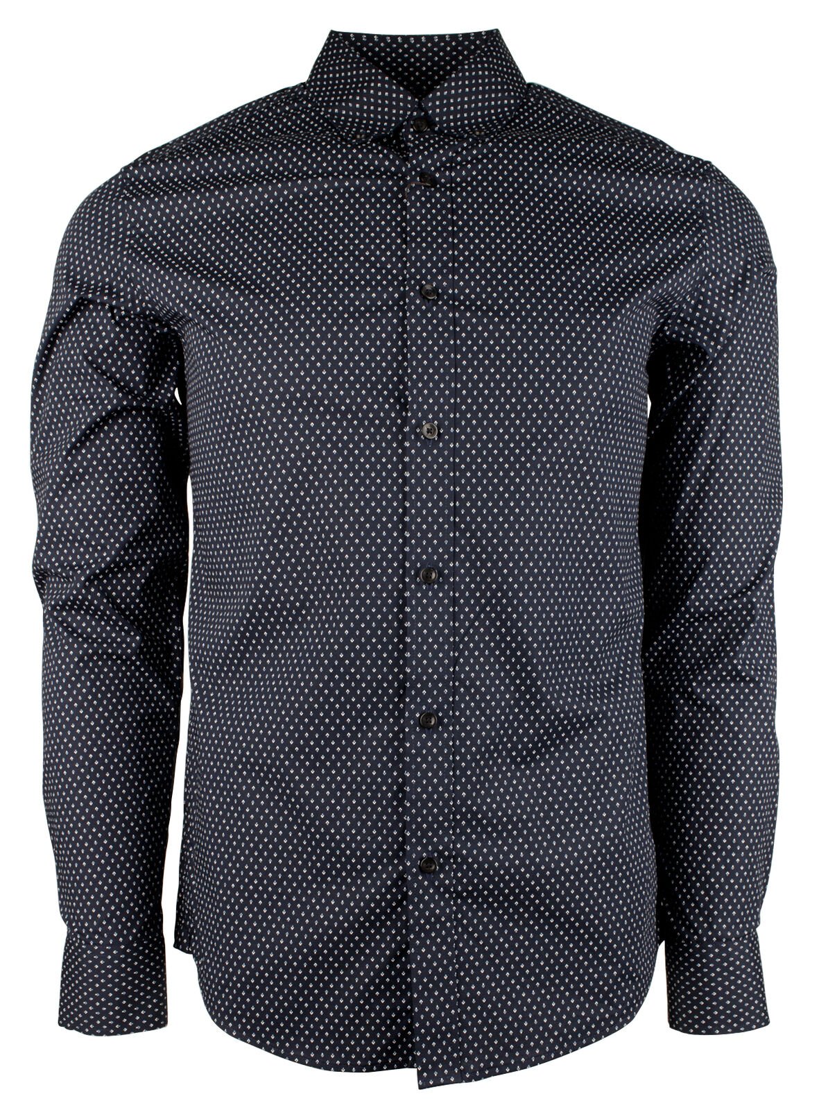 Michael Kors Men's Print Allover Stretch Slim Fit Long Sleeve Shirt Mdnt Small Midnight