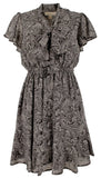 Michael Kors womens Paisley Cap Sleeve Tie Neck Mini Dress