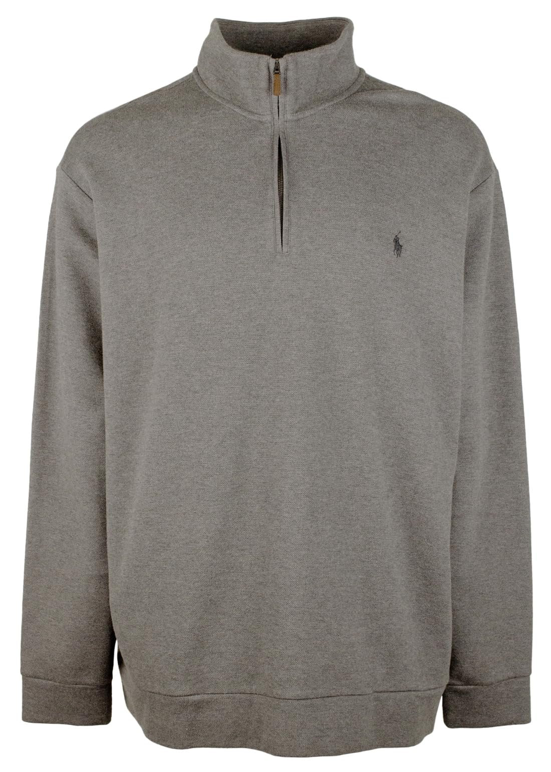 POLO RALPH LAUREN Men's Big & Tall Double-Knit Mesh Quarter-Zip Pullovert Gry 2XLT Grey