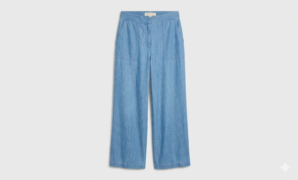 Michael Kors Women's Plus Size Chambray Lightweight Wide Leg Pants 1X