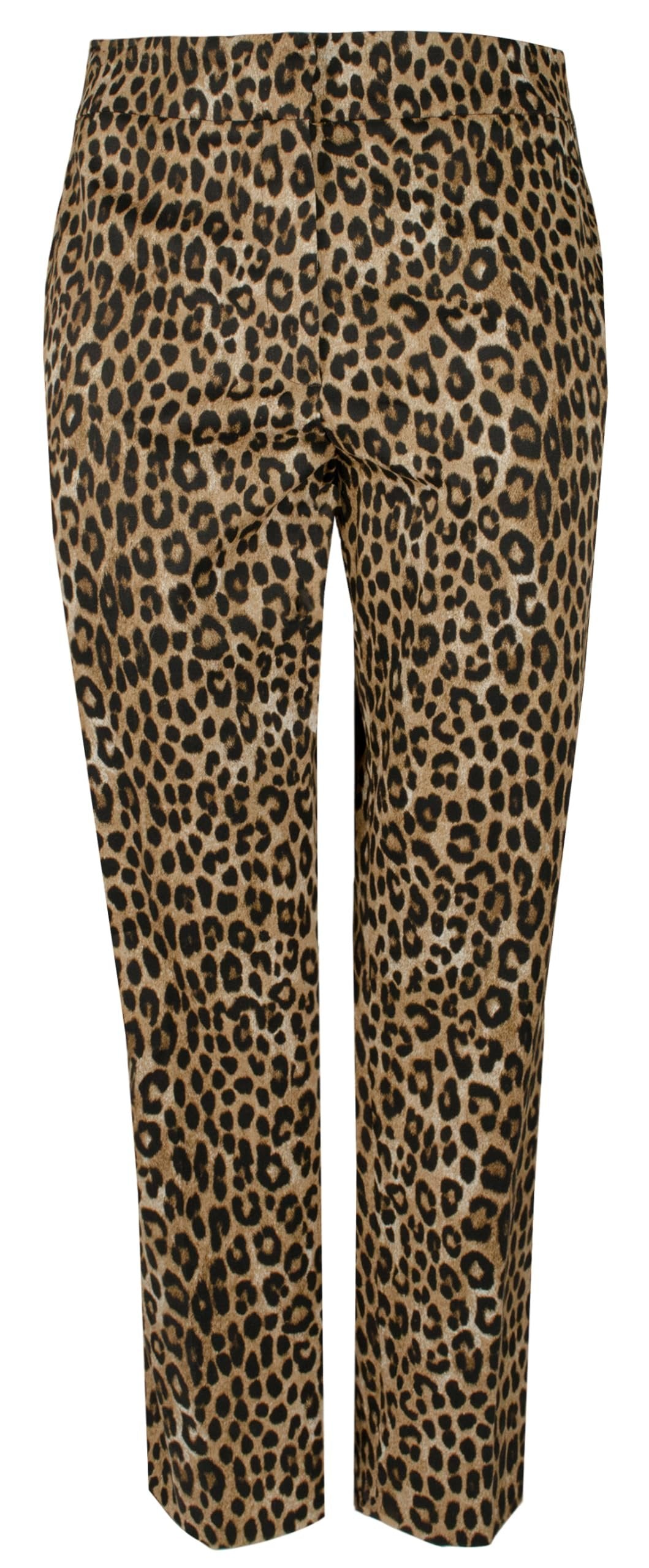 Michael Kors Women's Cheetah Print Stretch Twill Slim Leg Slit Hem Pants 4 Dark Camel