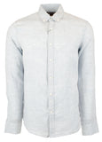 Michael Kors Men's Slim Fit Linen Long Sleeve Shirts Cbry Medium Chambray