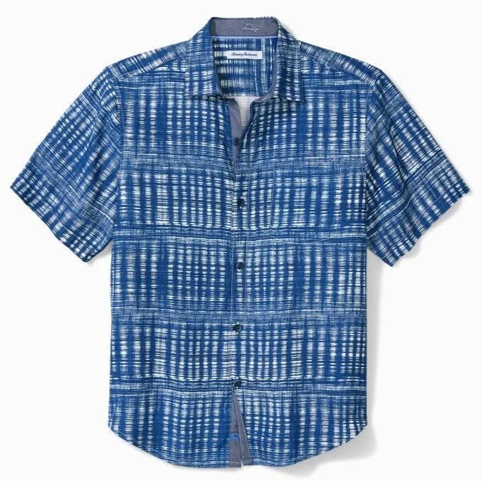 Tommy Bahama Men's Daybreak Batik Short Sleeve Shirt Navy Blue Small
