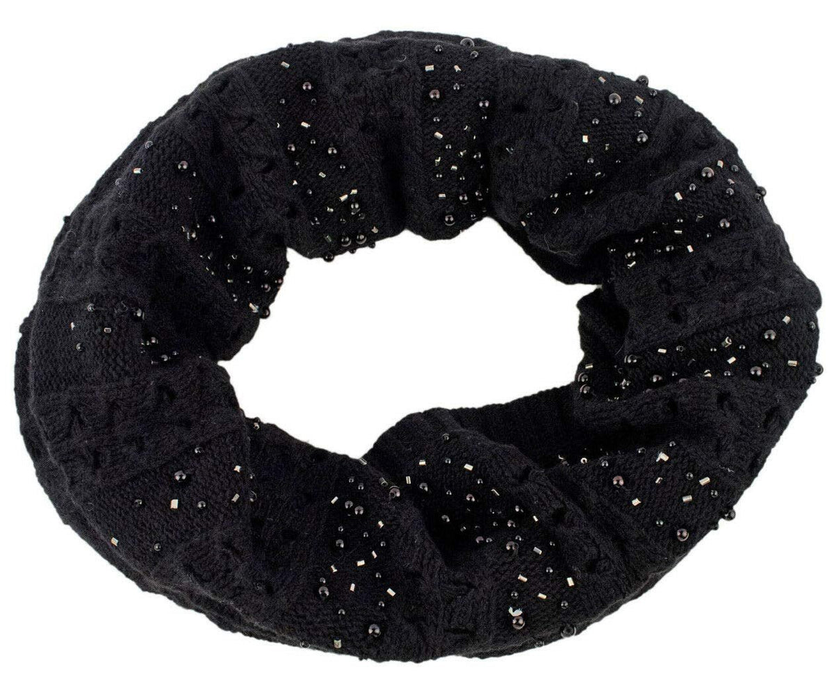 Bufanda infinita de punto con adornos de Lauren Ralph Lauren (talla única, negro/dorado/negro)