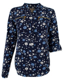 Women's Floral Print Pebble Crepe Zip Pocket Top-B-XS