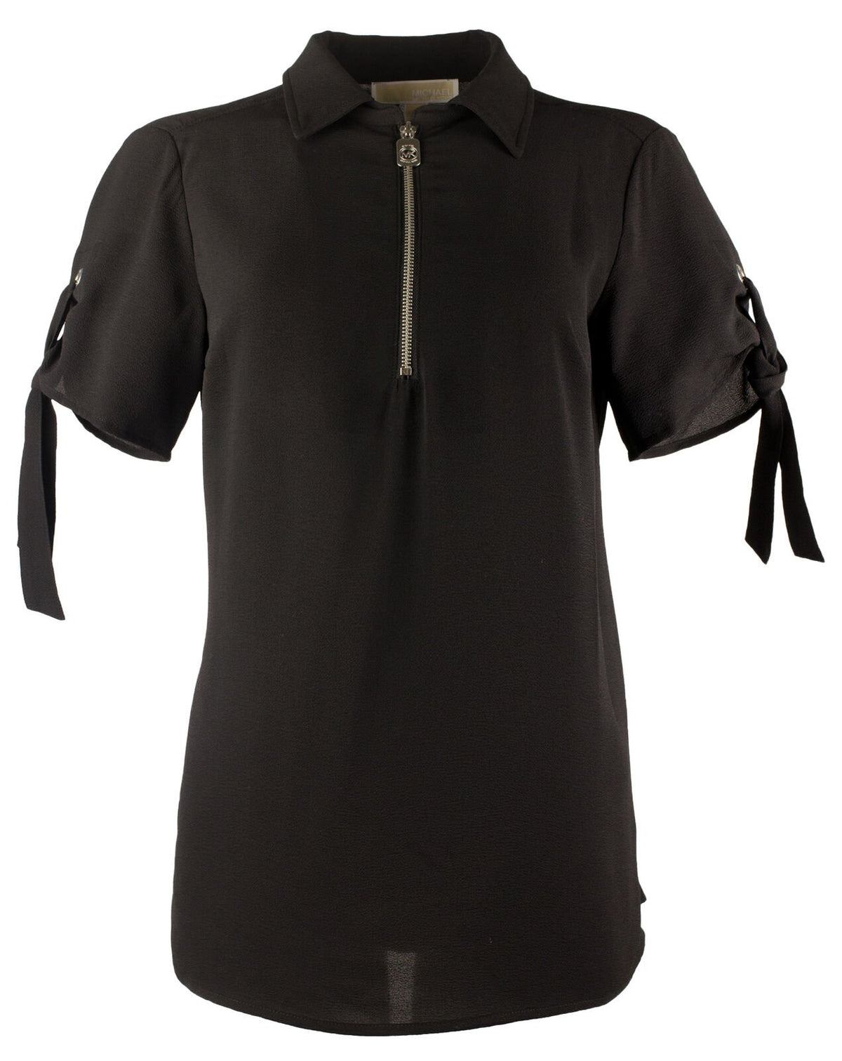 Michael Kors Women's Grommet and Tie Sleeve Top-BLK-L