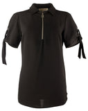 Michael Kors Women's Grommet and Tie Sleeve Top-BLK-L