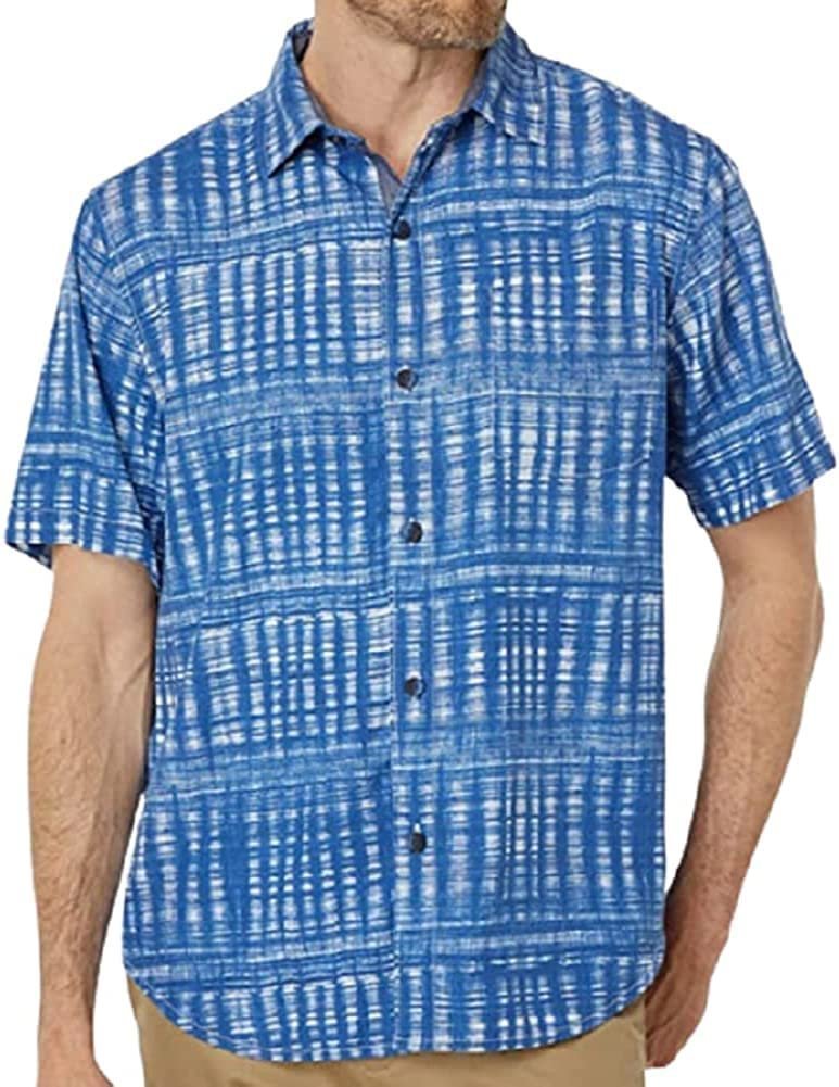 Tommy Bahama Men's Daybreak Batik Short Sleeve Shirt Navy Blue Small