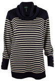 Lauren Ralph Lauren Women's Stripe Cowl Neck Sweater [1X] [Navy Cream]
