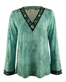 Michael Kors Women's Long Sleeve Printed V Neck Tunic Top