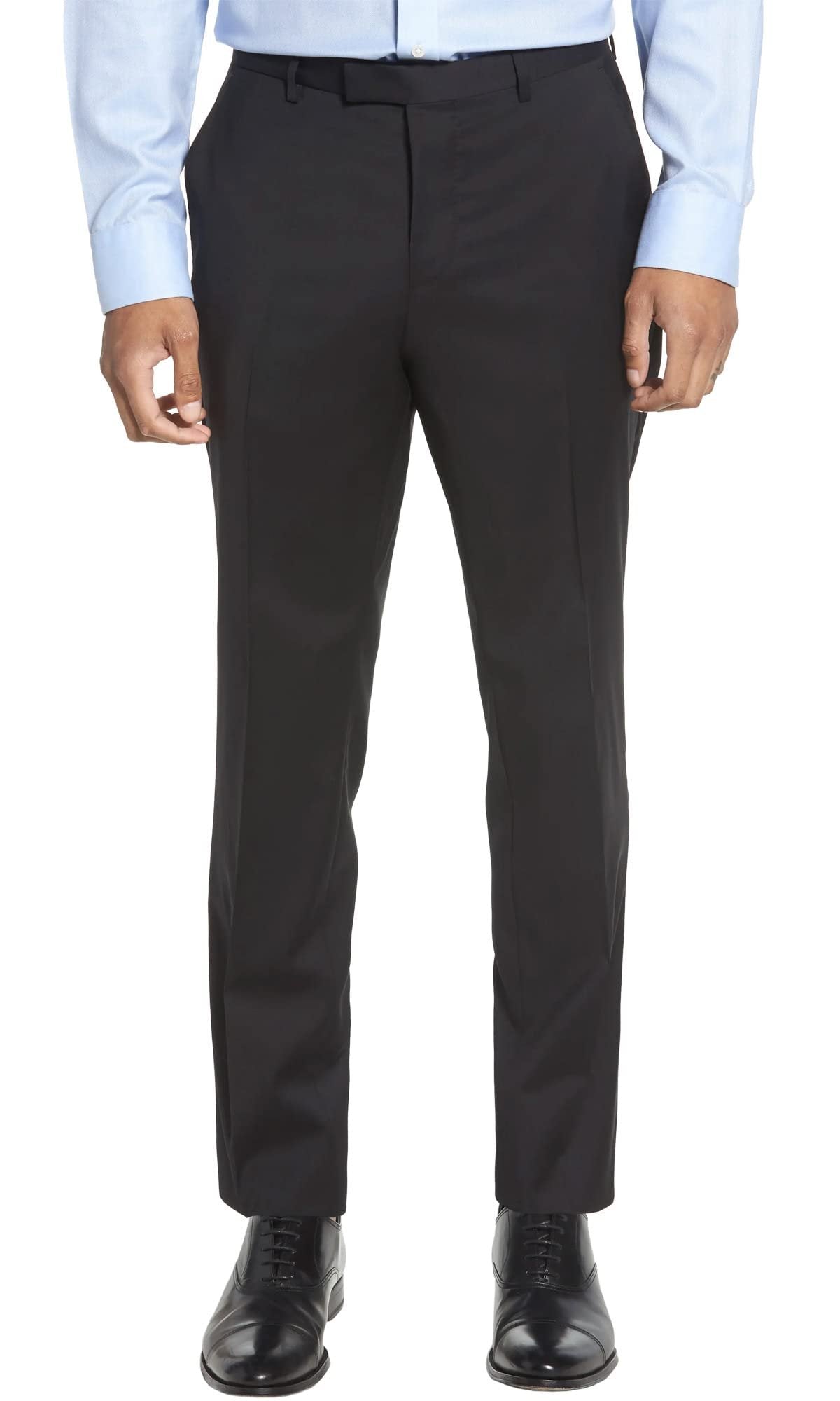 Hugo Boss Mens Leenon1 Flat Front Wool Dress Pants 34 Navy Trousers