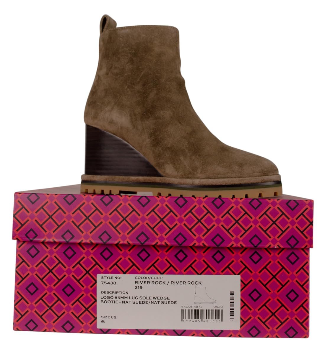 Tory Burch Logo 85 mm Lug Sole Wedge Bootie River Rock/River Rock 6 M
