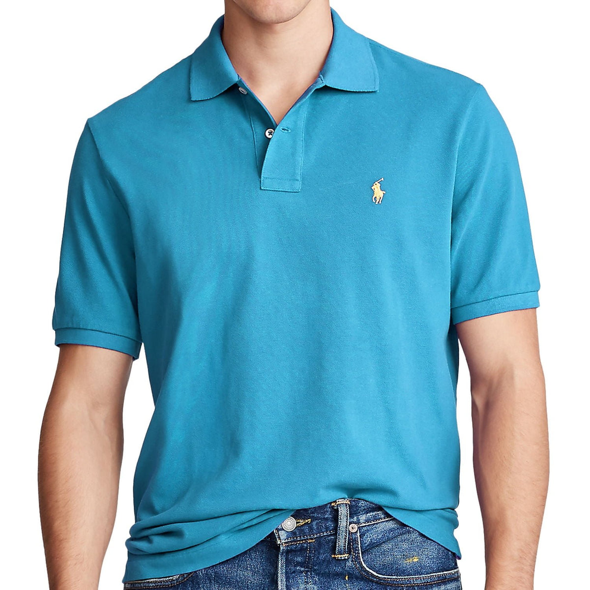 POLO by Ralph Lauren Mens Classic Fit Mesh Polo Shirt (Small, Cove Blue)