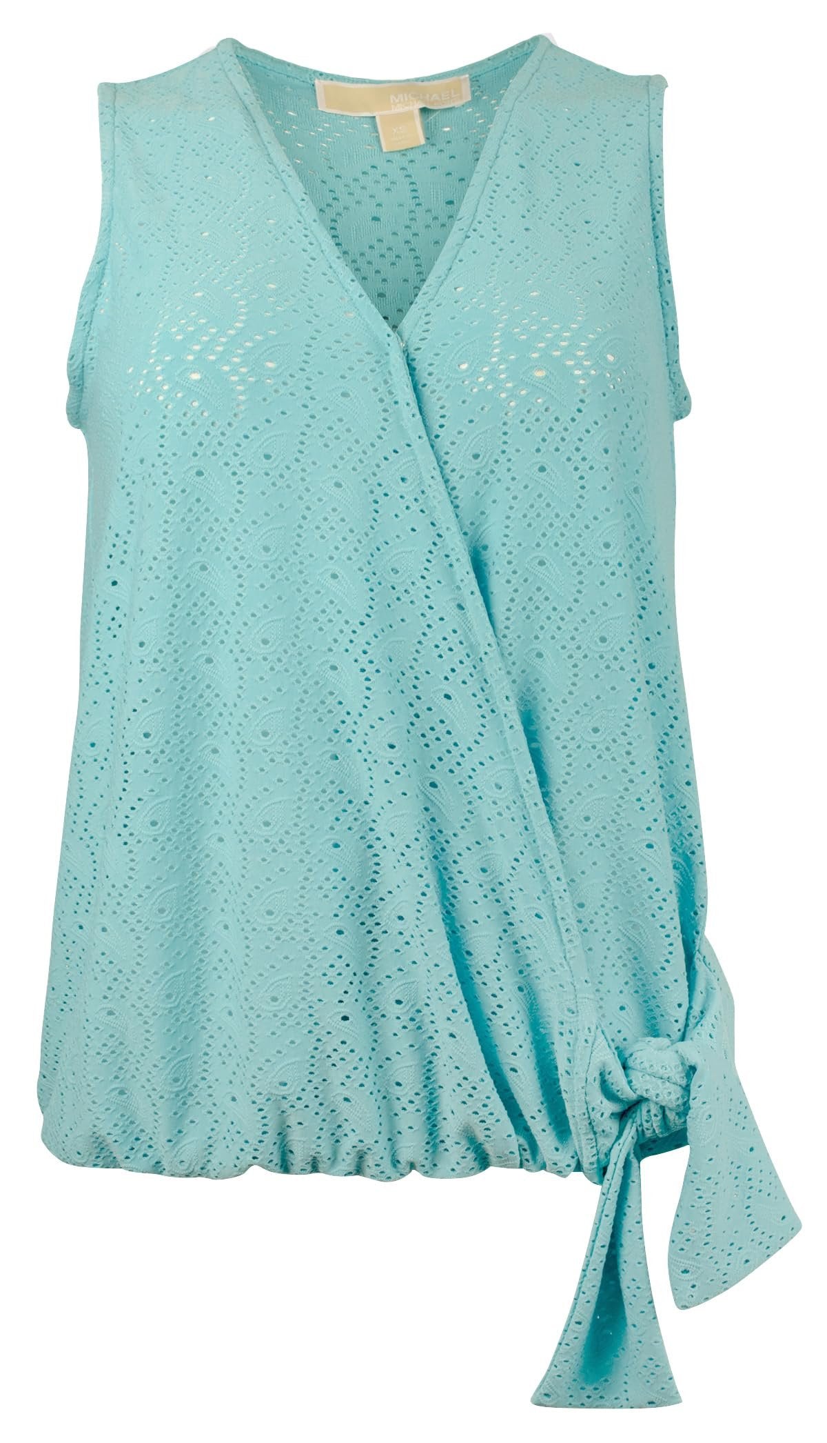 Michael Kors Women's Paisley Eyelet Wrap Sleeveless Top Blouse Small Turquoise