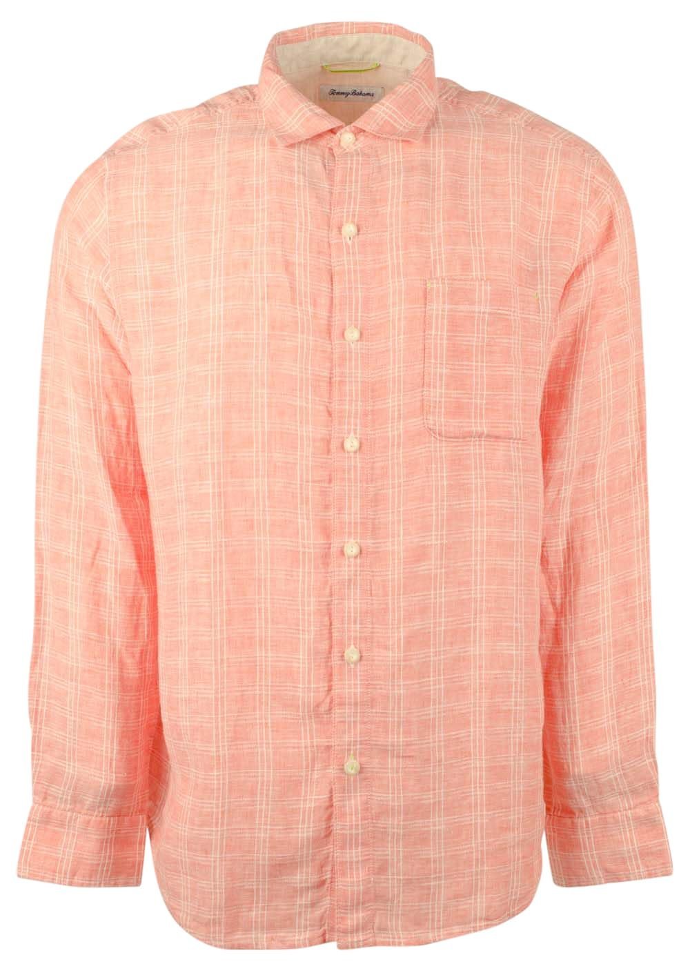 Tommy Bahama Men's Ventana Plaid Linen Long Sleeve Shirt Medium Dark Coral