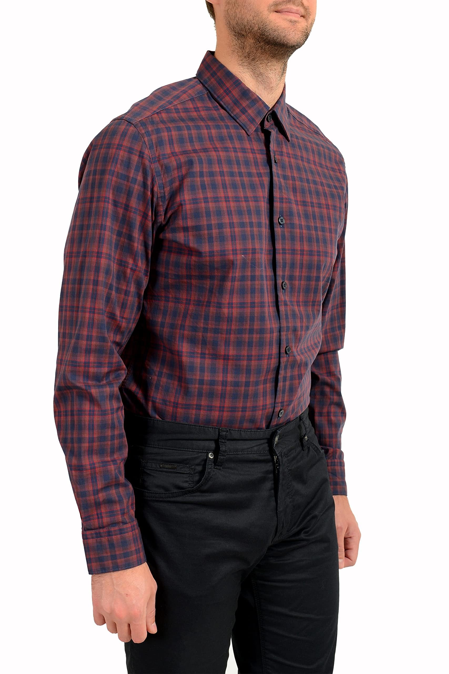 Hugo Boss Men's Lukas Regular Fit Stretch Long Sleeve Shirt XL Dark Red