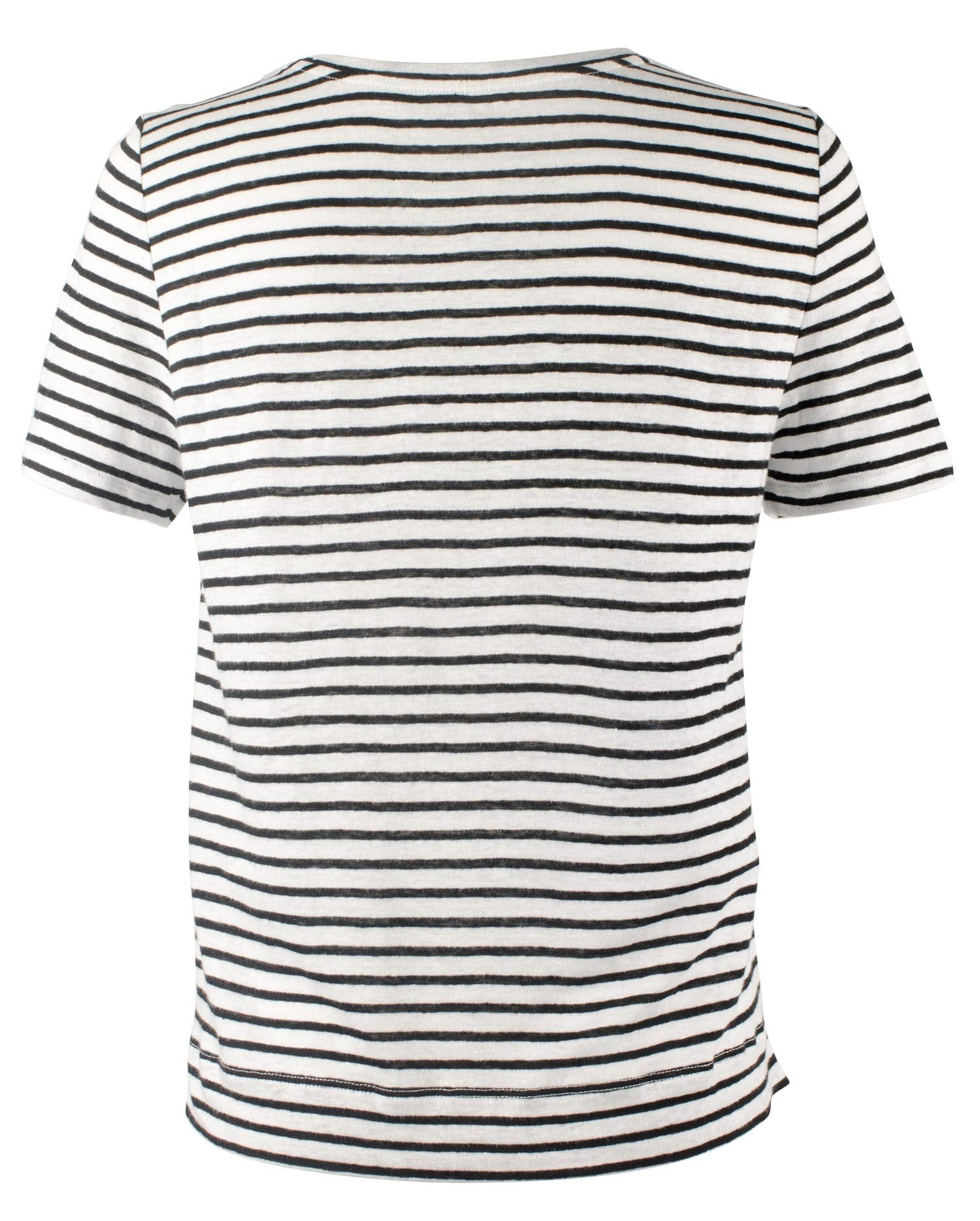 Eileen Fisher Organic Linen Jersey Stripe Round Neck Tee White/Black XS