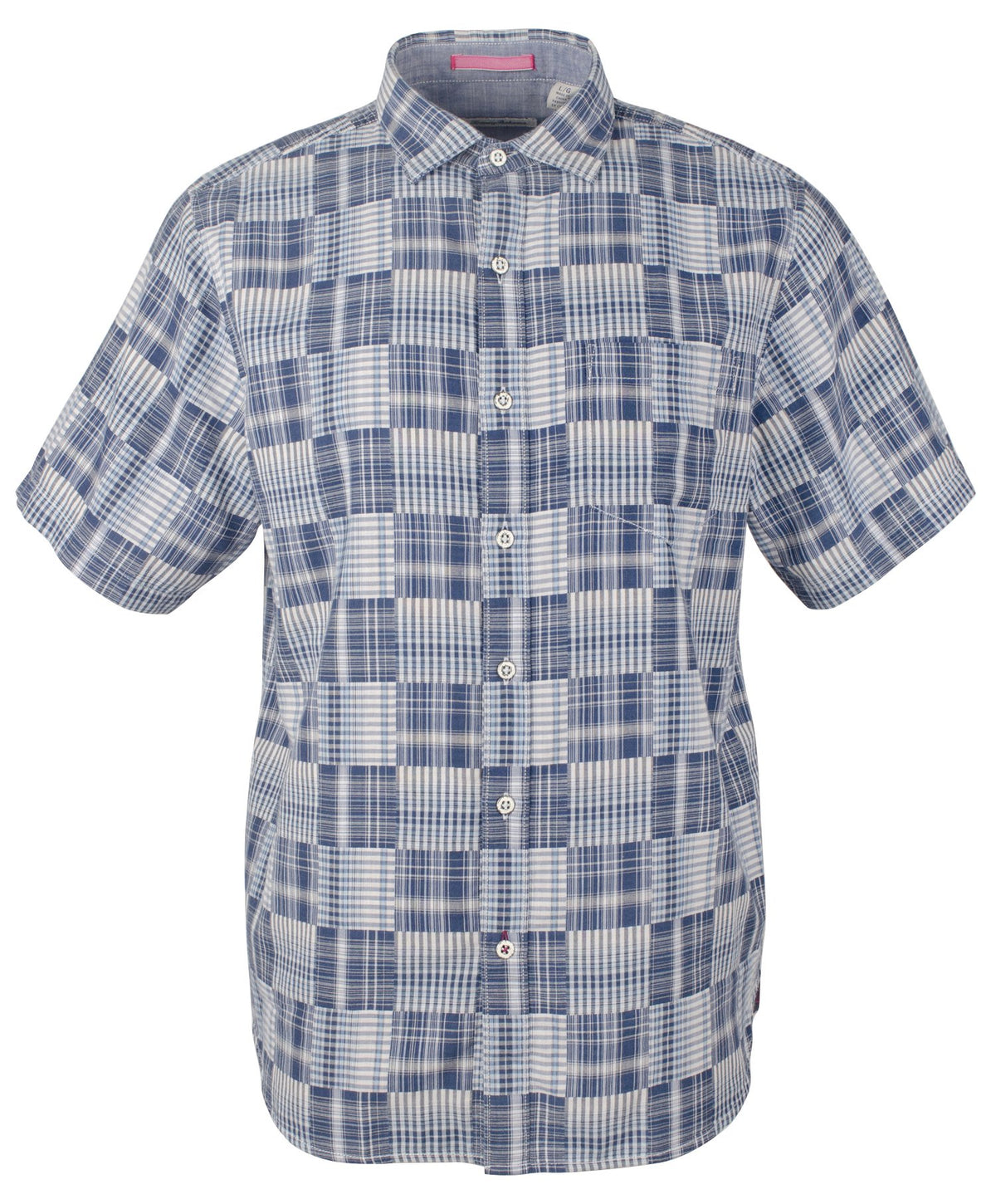Camisa Tommy Bahama de manga corta con botones y diseño patchwork Paradise para hombre, color azul Mónaco (talla mediana)
