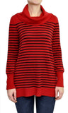 Lauren Women's Stripe Cowl Neck Sweater [XL] [Red Black]