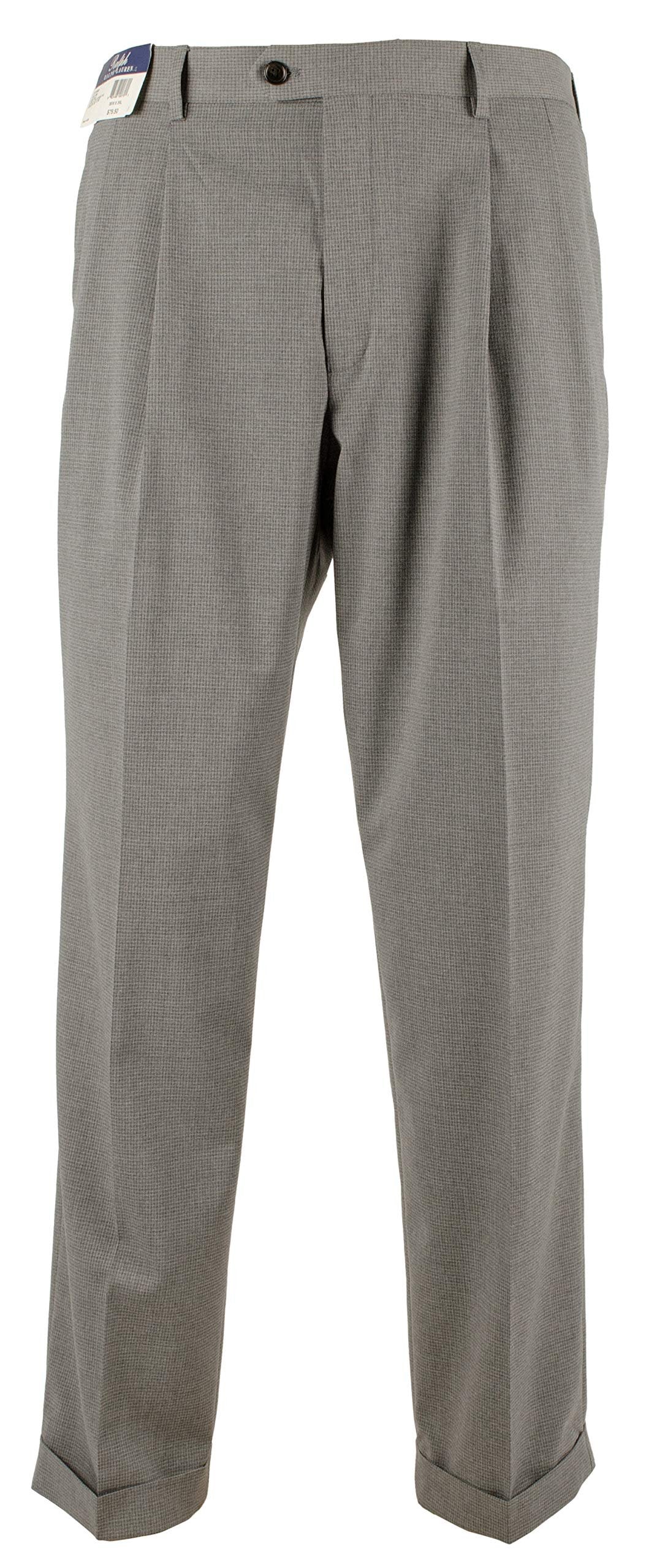 Ralph Lauren Men's Comfort Flex Pleated Cuffed Hem Dress Pants 42WX30L Light Grey