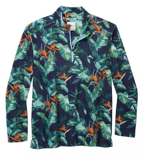 Tommy Bahama Erkek Summit Peak Yarım Fermuarlı Uzun Kollu Polar Sweatshirt Bering Mavisi XL