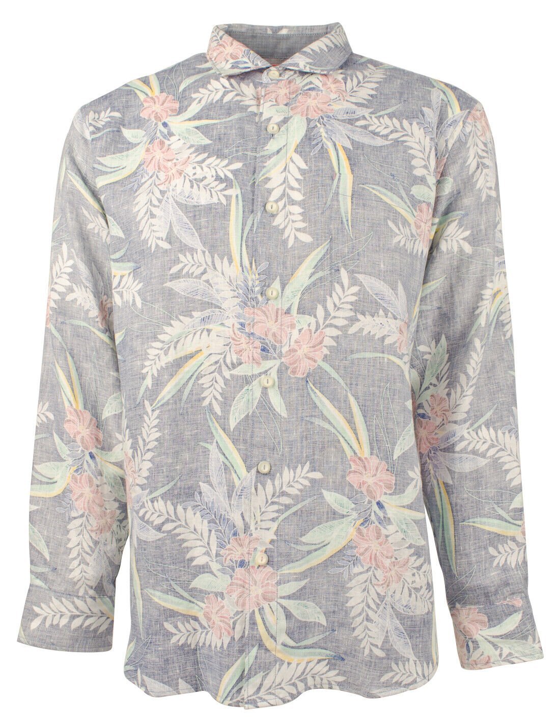 Men's Mirage Floral Linen Long Sleeved Shirt-in-L