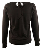 Women's Keyhole Tie-Back Sweater-B-XS Black
