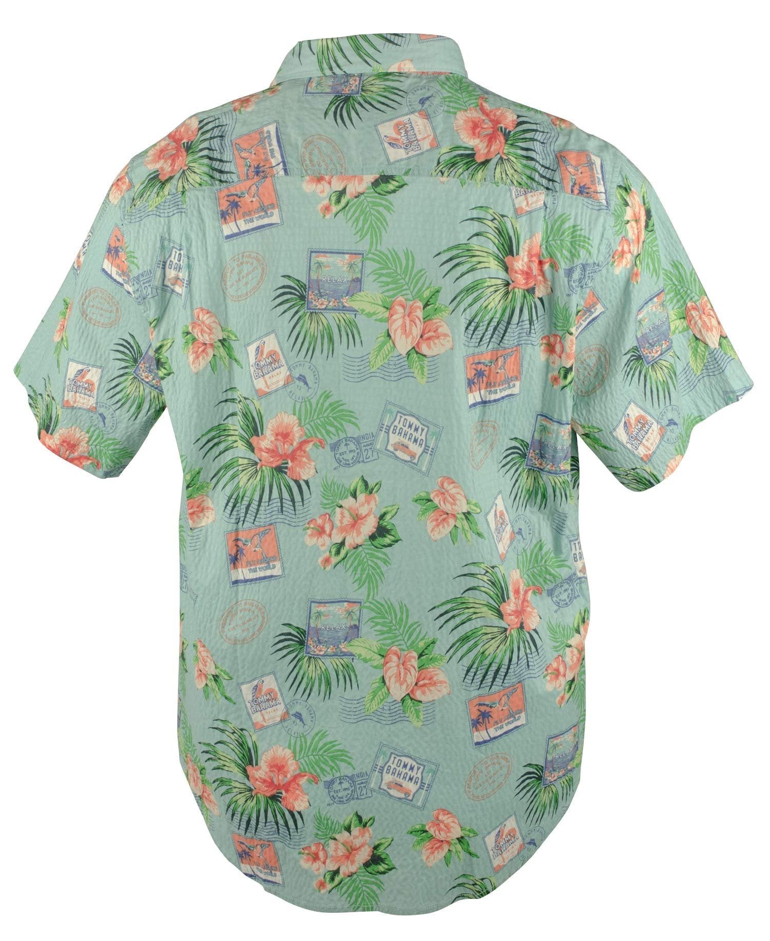 Tommy Bahama Men's Paradise Stretch Cotton Short Sleeve Camp Shirt Aqua Aloha Large