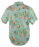 Tommy Bahama Men's Paradise Stretch Cotton Short Sleeve Camp Shirt Aqua Aloha Large