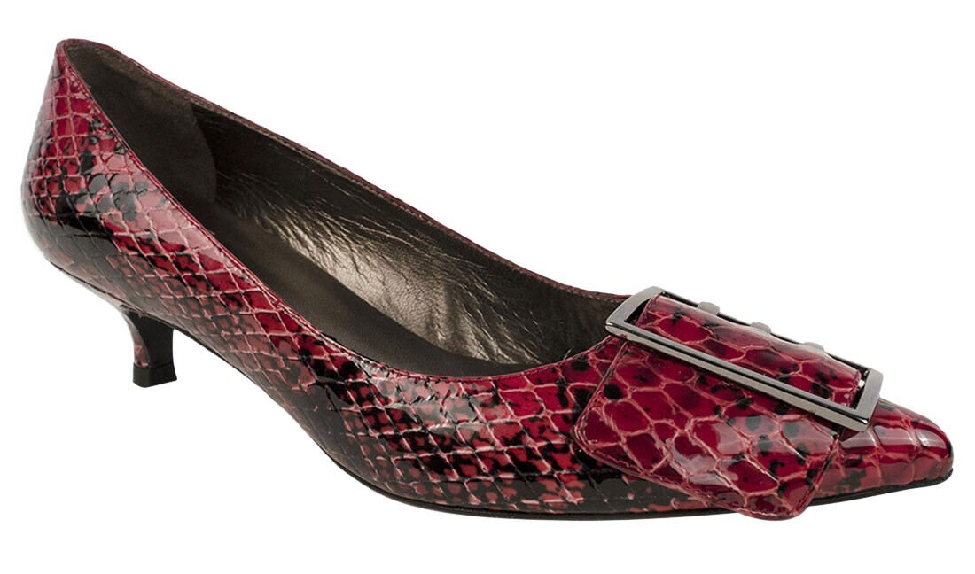 Stuart Weitzman Women's Red Black Snake Printed Leather Pumps 6 B(M) US