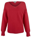 Suéter otomano con lentejuelas Bonita para mujer, cuello en V, rojo, talla grande