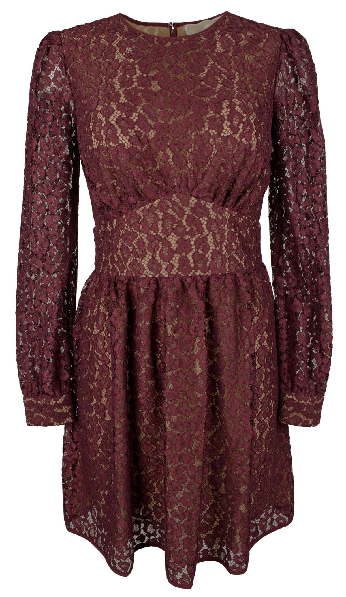 Women's Allover Lace Lined Mini Dress Large Merlot