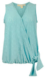 Michael Kors Women's Paisley Eyelet Wrap Sleeveless Top Blouse Large Turquoise