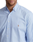 POLO RALPH LAUREN - Camisa Oxford clásica de manga larga para hombre, (Colección 2024) Cuadros Azul/Blanco, XX-Large alto
