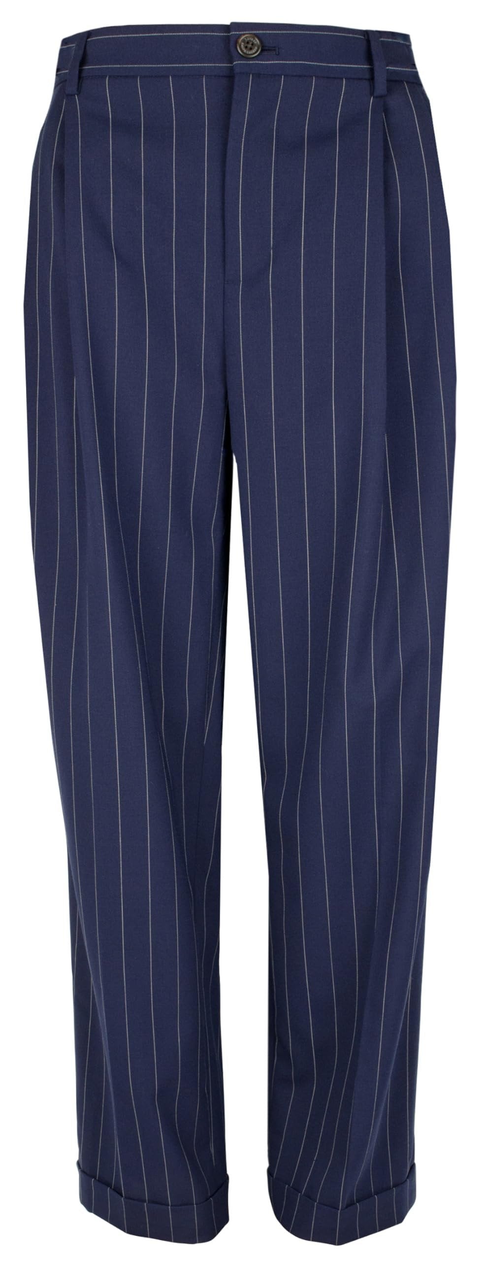 Ralph Lauren Women's Petite Pleated Pinstripe Twill Straight Pants 4P French Navy