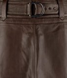 Lauren Ralph Lauren Women's Belted Lambskin Leather Midi Skirt 8 Brown