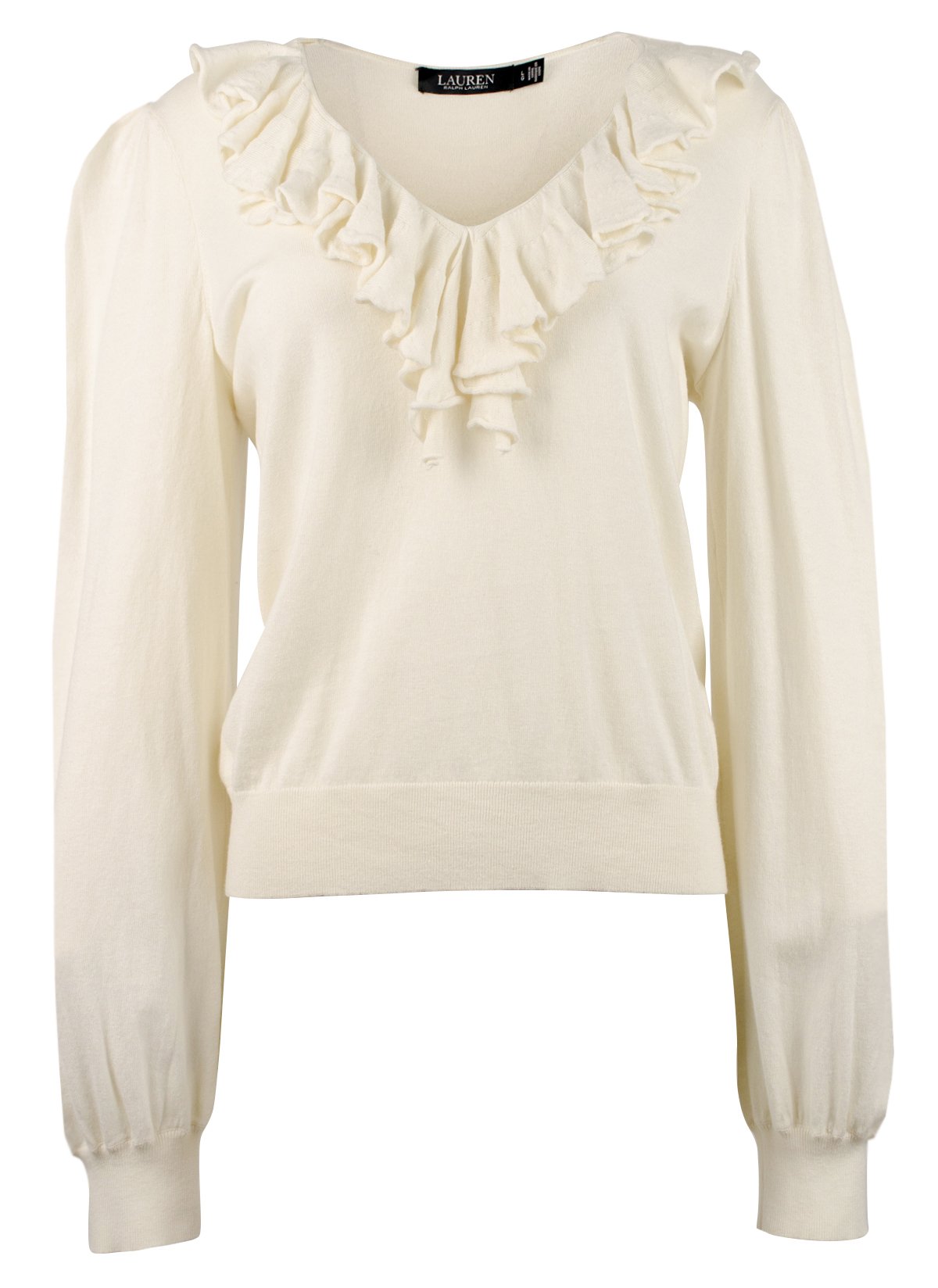 Lauren Ralph Lauren Women's V-Neck Pullover Sweater Top Cream Large