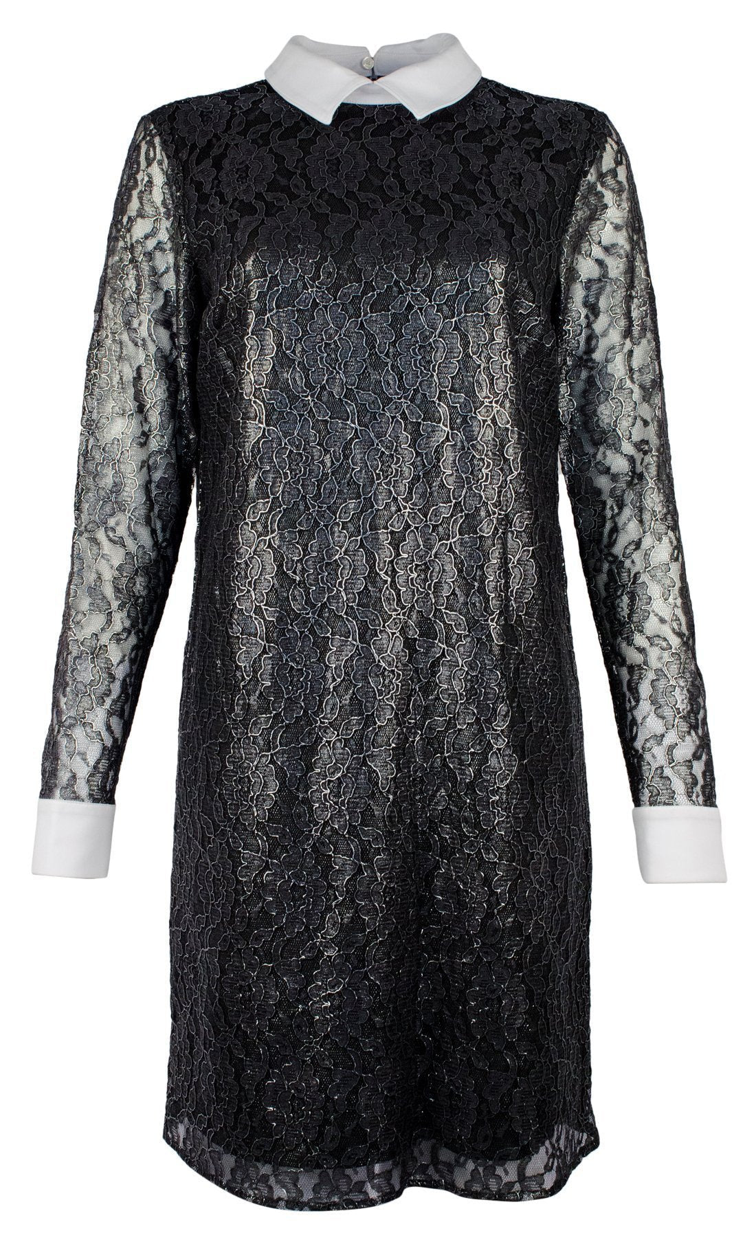 Women's Floral Metallic Lace Shift Shirt Dress Blk 4