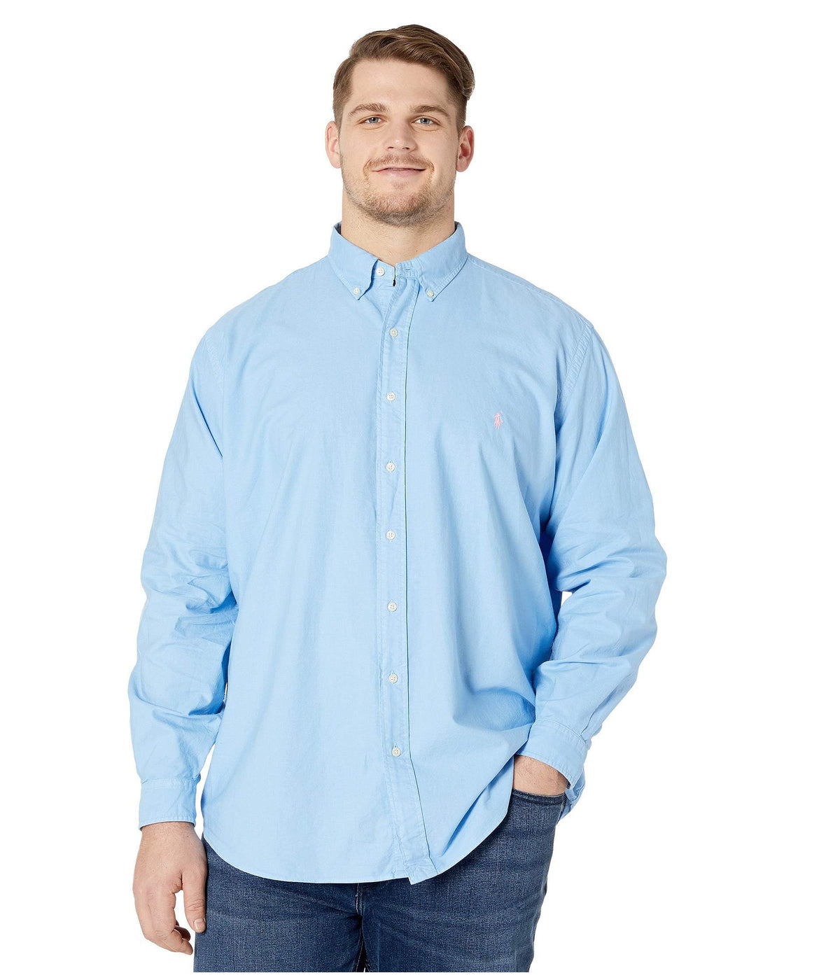 Polo Ralph Lauren Big & Tall Big & Tall Long Sleeve Garment Dyed Oxford Blue Lagoon XLT