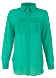 Ralph Lauren Women's Petite Point Collar Long Sleeve Shirt
